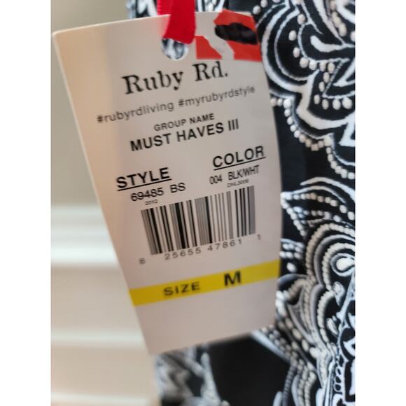Ruby Rd Dress Womens Medium Black White Floral Print Short Sleeve Stretch Casual - Picture 10 of 15